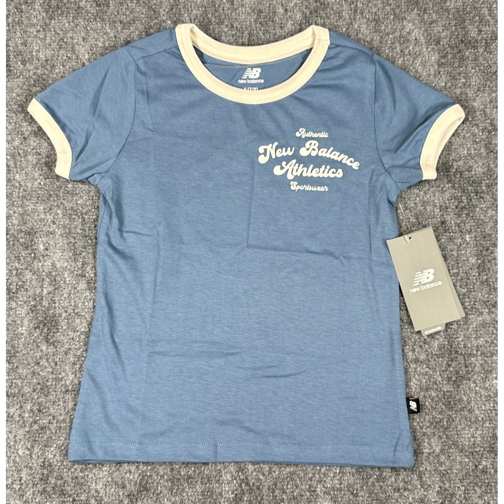New Balance Athletics Girls Small 7/8 Ringer Tee Shoreline NWT